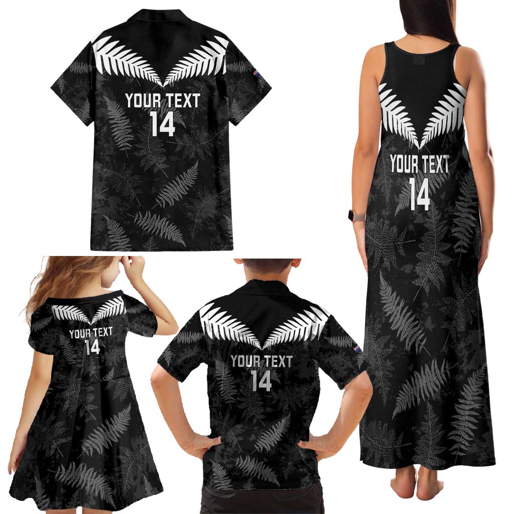 Custom New Zealand Silver Fern Football Family Matching Tank Maxi Dress and Hawaiian Shirt Go Aotearoa Grunge Black - Vibe Hoodie