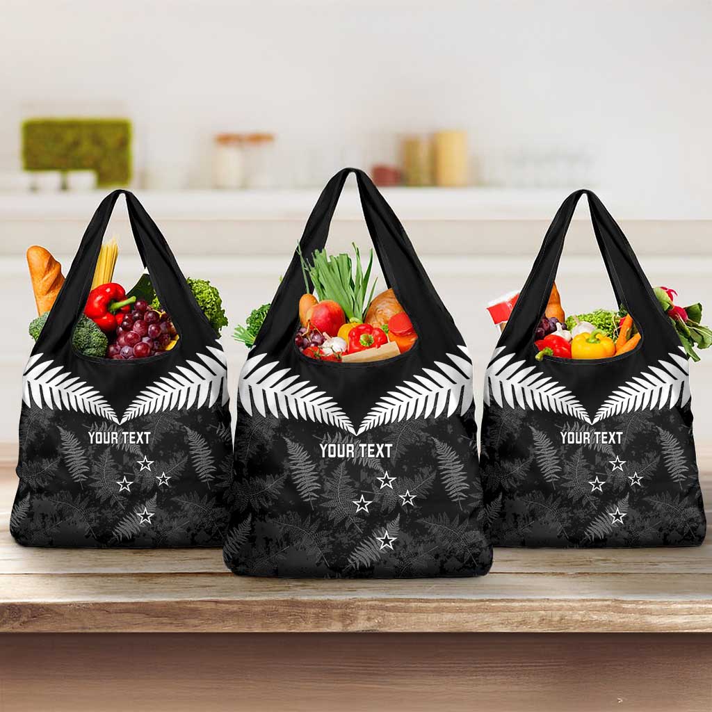 Custom New Zealand Silver Fern Football Grocery Bag Go Aotearoa Grunge Black - Vibe Hoodie