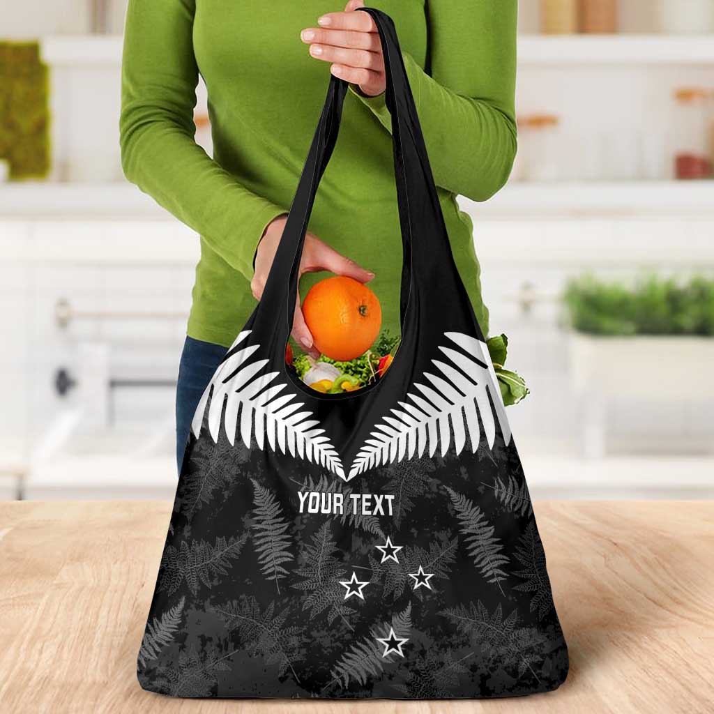 Custom New Zealand Silver Fern Football Grocery Bag Go Aotearoa Grunge Black - Vibe Hoodie