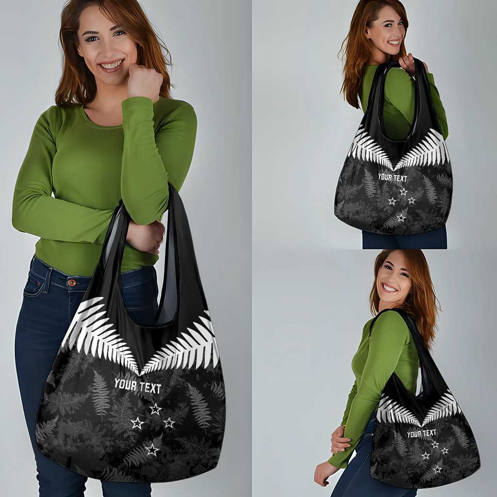 Custom New Zealand Silver Fern Football Grocery Bag Go Aotearoa Grunge Black - Vibe Hoodie