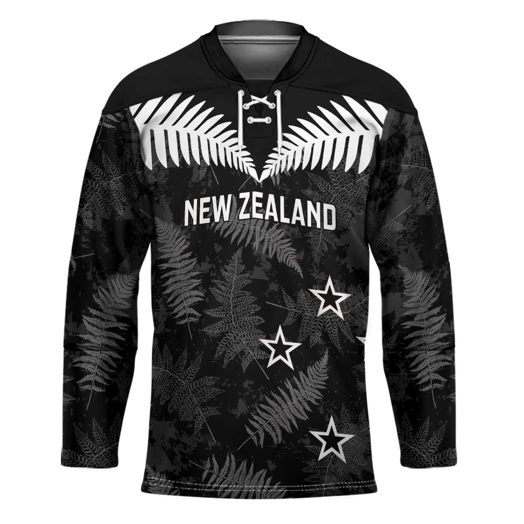 Custom New Zealand Silver Fern Football Hockey Jersey Go Aotearoa Grunge Black - Vibe Hoodie