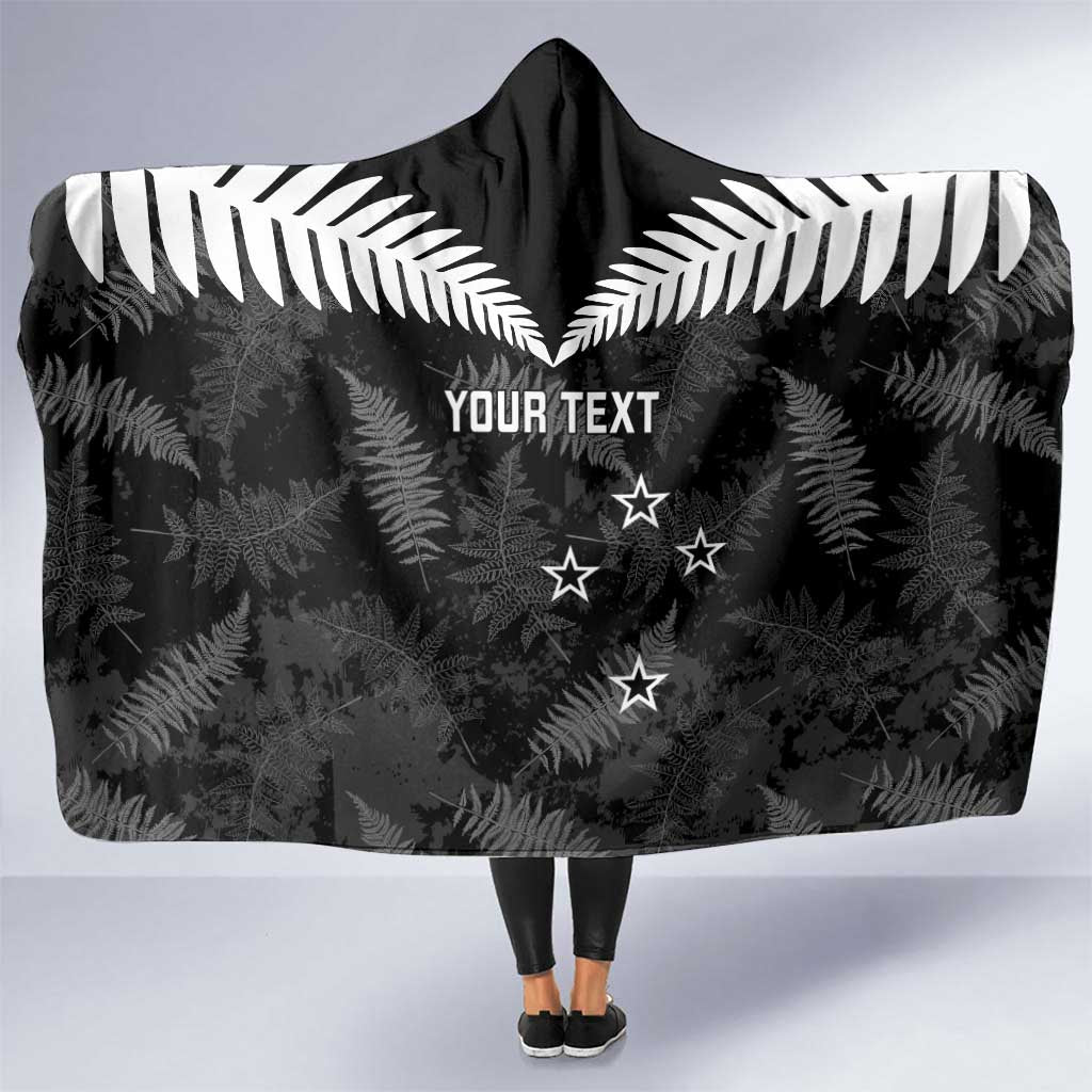 Custom New Zealand Silver Fern Football Hooded Blanket Go Aotearoa Grunge Black - Vibe Hoodie