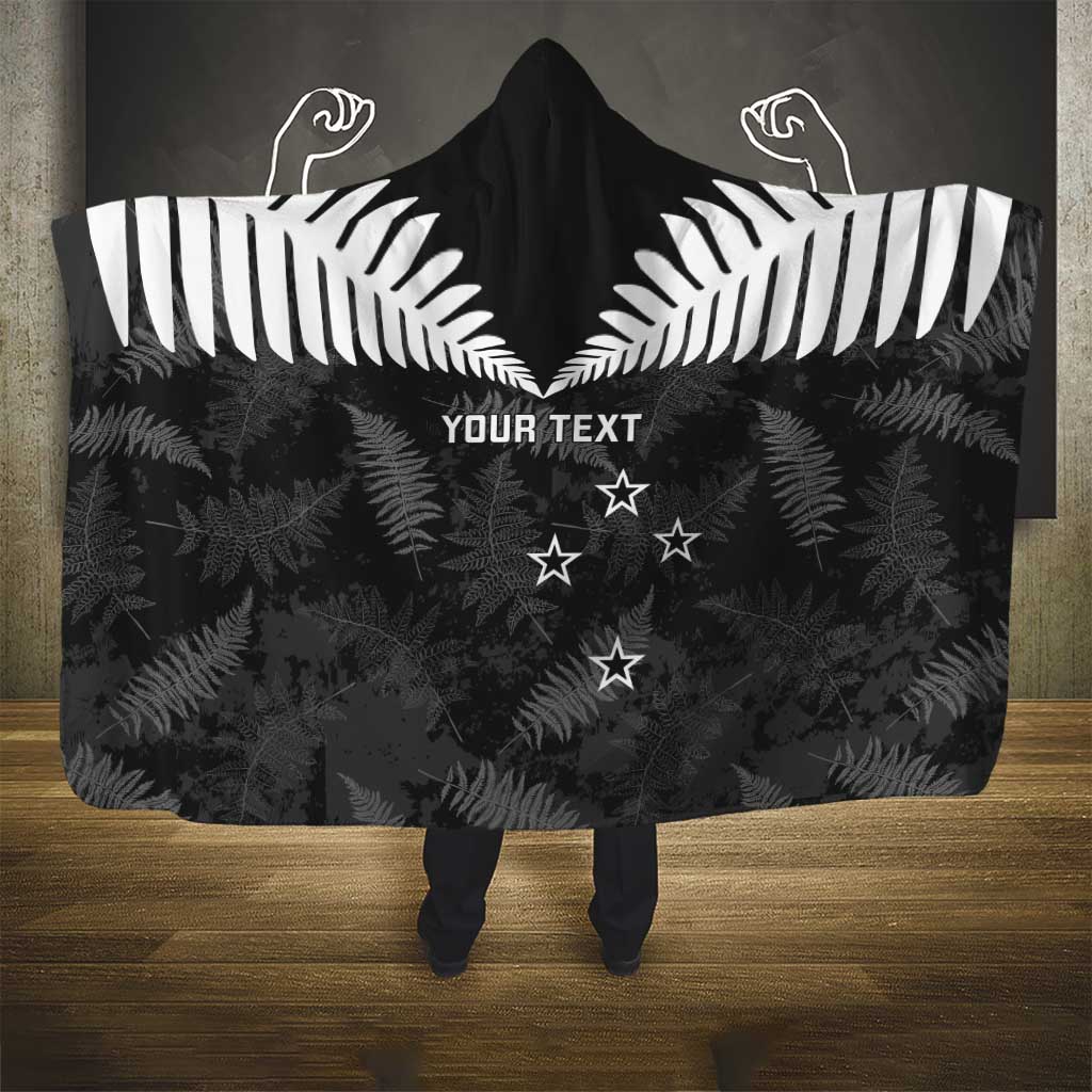 Custom New Zealand Silver Fern Football Hooded Blanket Go Aotearoa Grunge Black - Vibe Hoodie