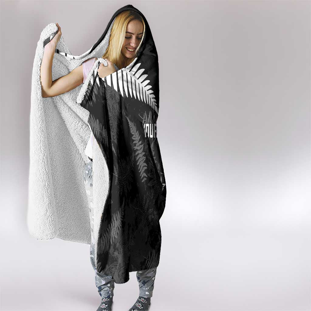 Custom New Zealand Silver Fern Football Hooded Blanket Go Aotearoa Grunge Black - Vibe Hoodie