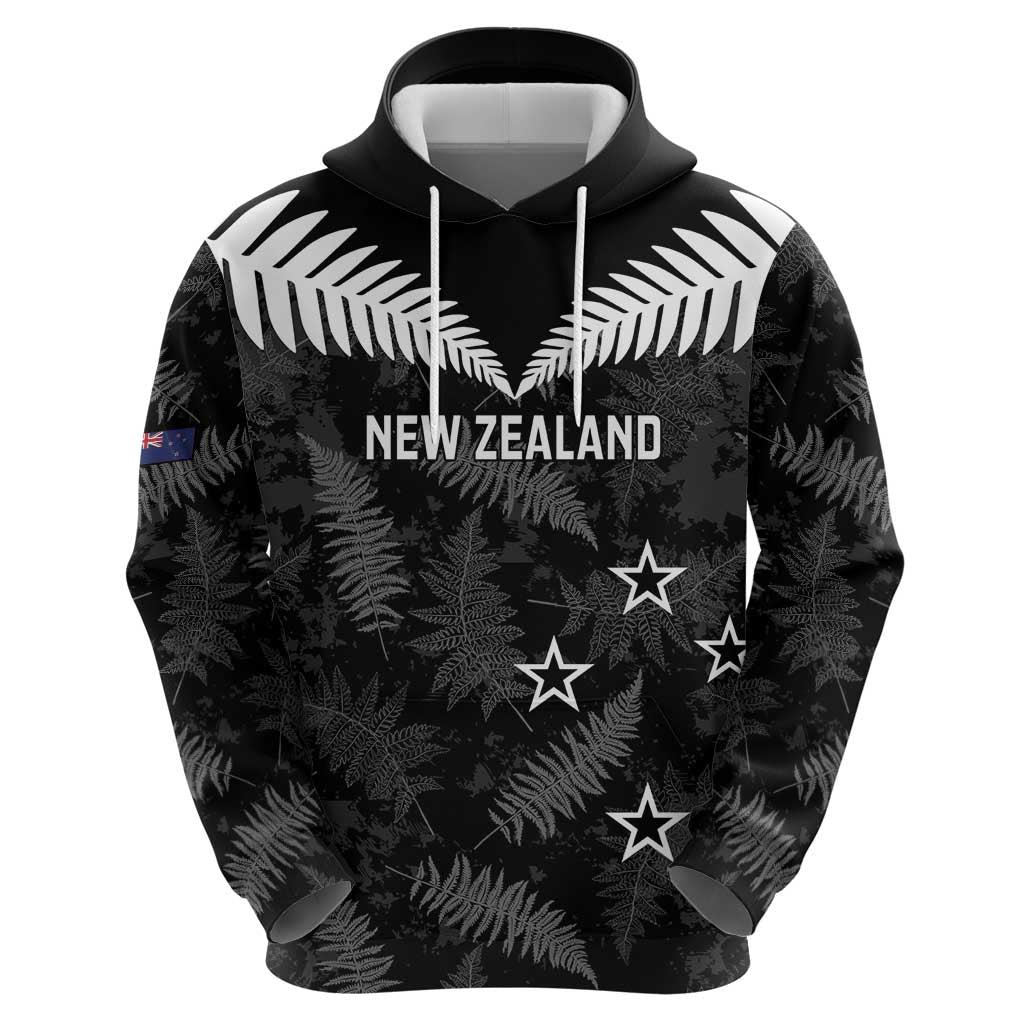 Custom New Zealand Silver Fern Football Hoodie Go Aotearoa Grunge Black - Vibe Hoodie