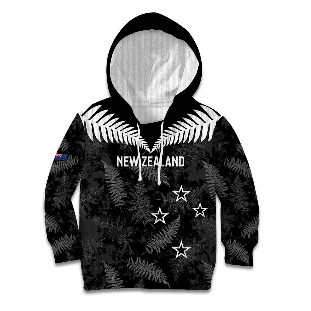 Custom New Zealand Silver Fern Football Kid Hoodie Go Aotearoa Grunge Black - Vibe Hoodie