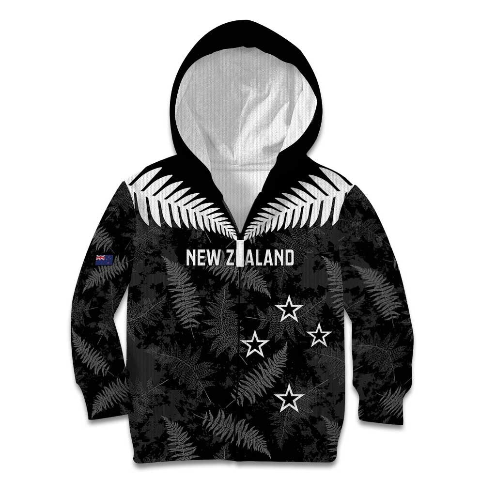Custom New Zealand Silver Fern Football Kid Hoodie Go Aotearoa Grunge Black - Vibe Hoodie