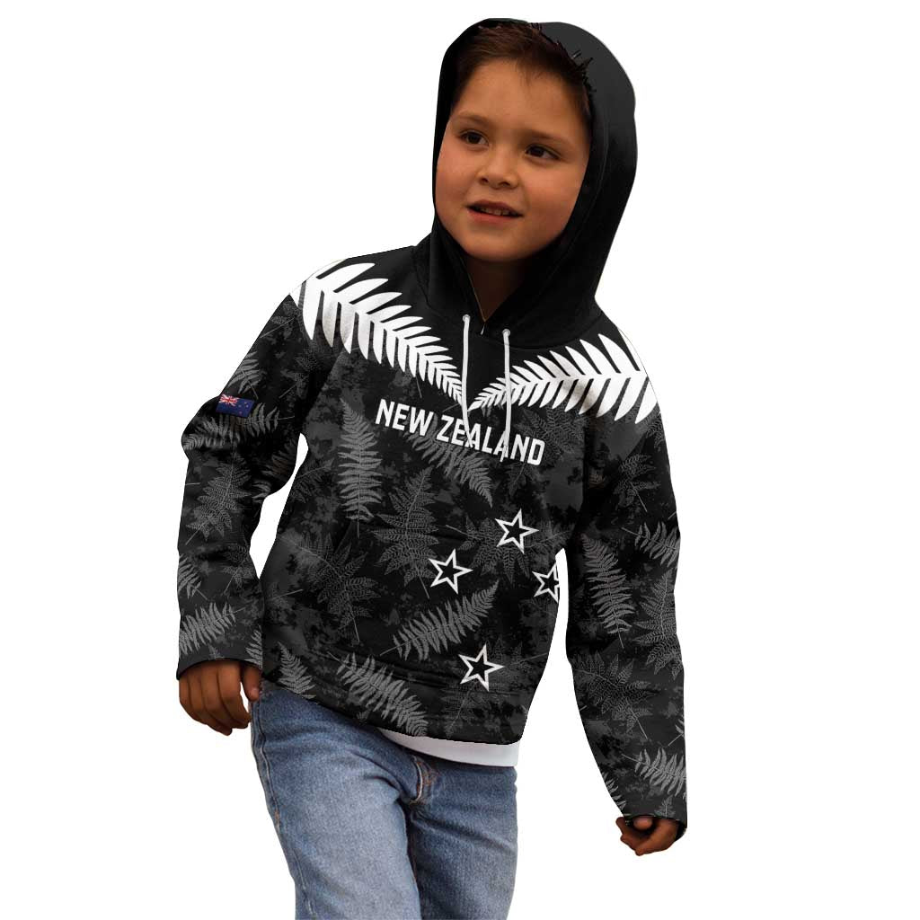 Custom New Zealand Silver Fern Football Kid Hoodie Go Aotearoa Grunge Black - Vibe Hoodie