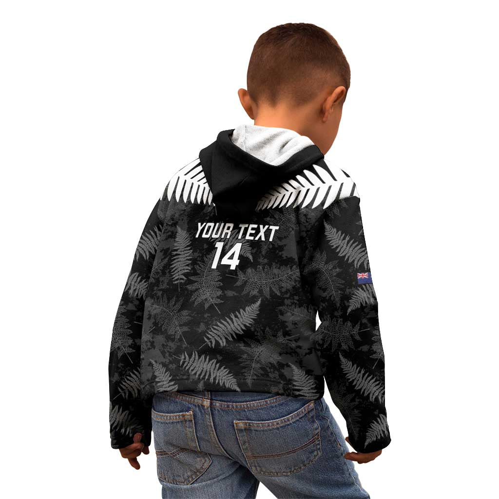Custom New Zealand Silver Fern Football Kid Hoodie Go Aotearoa Grunge Black - Vibe Hoodie