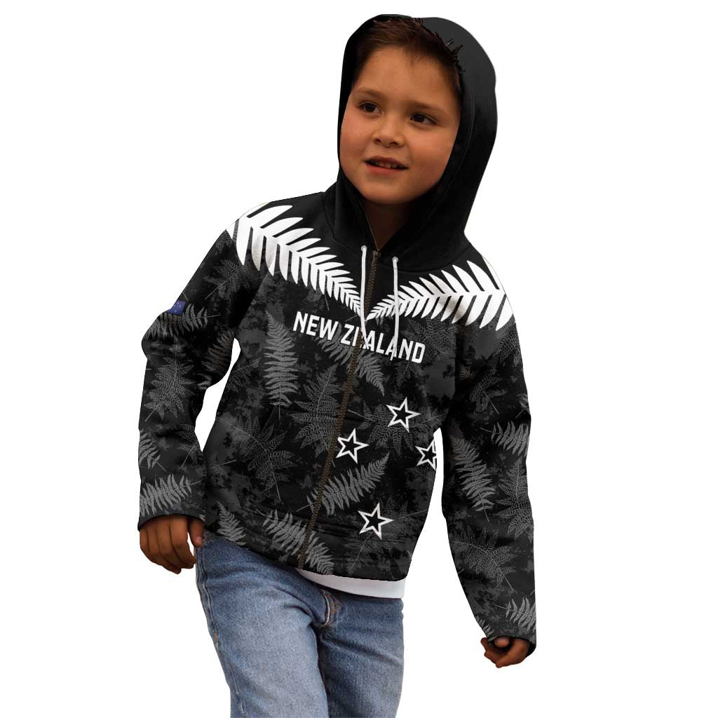 Custom New Zealand Silver Fern Football Kid Hoodie Go Aotearoa Grunge Black - Vibe Hoodie