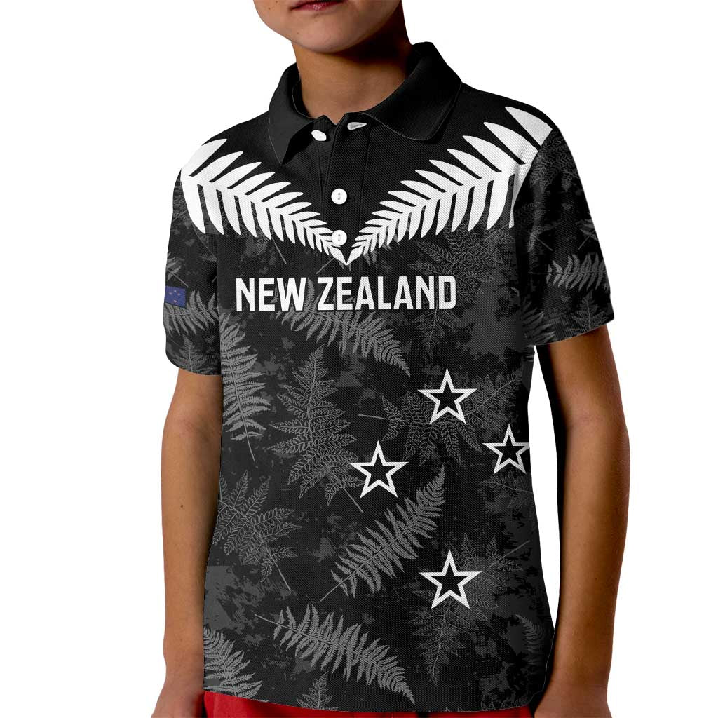 Custom New Zealand Silver Fern Football Kid Polo Shirt Go Aotearoa Grunge Black - Vibe Hoodie