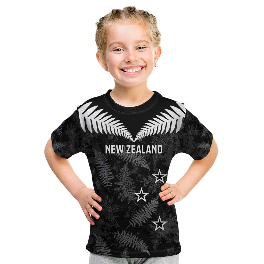 Custom New Zealand Silver Fern Football Kid T Shirt Go Aotearoa Grunge Black - Vibe Hoodie