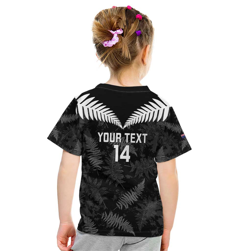 Custom New Zealand Silver Fern Football Kid T Shirt Go Aotearoa Grunge Black - Vibe Hoodie