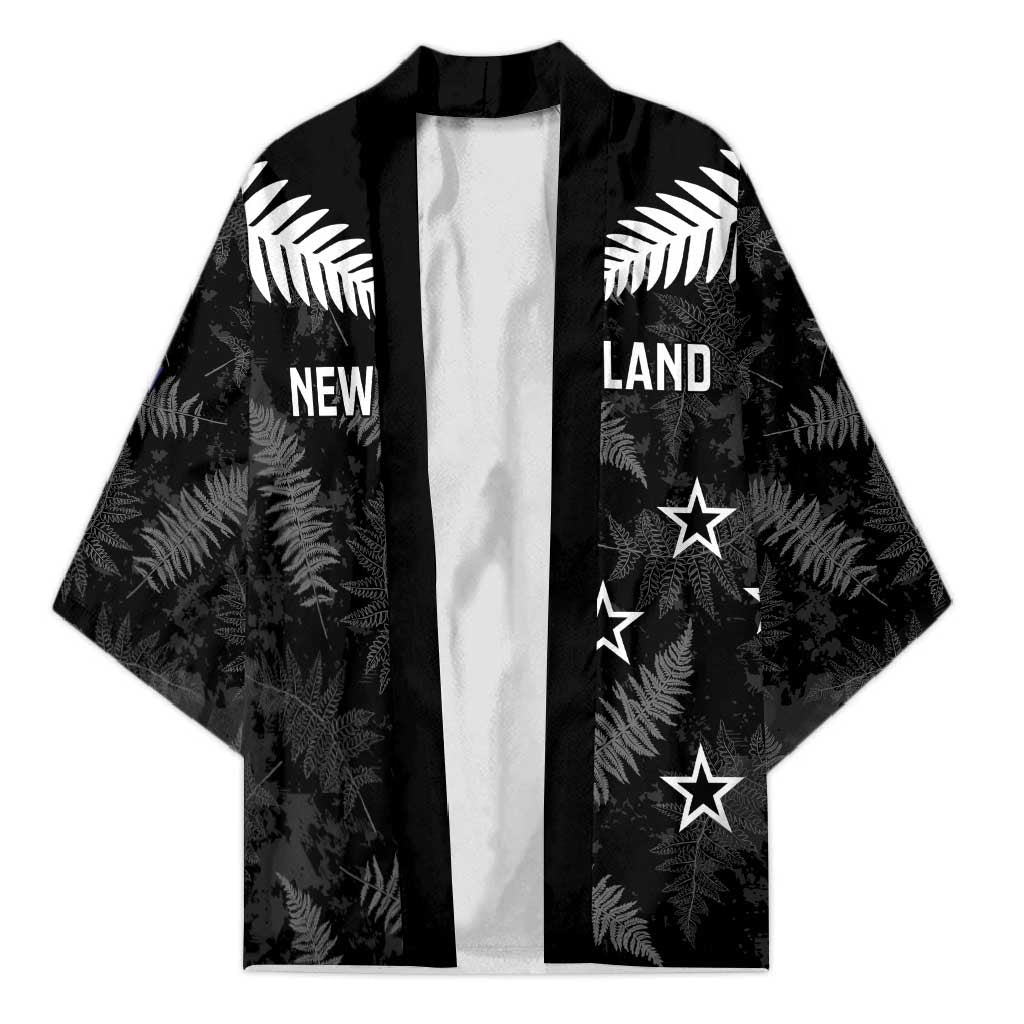 Custom New Zealand Silver Fern Football Kimono Go Aotearoa Grunge Black - Vibe Hoodie