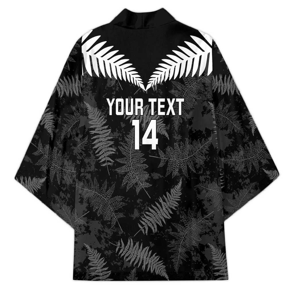 Custom New Zealand Silver Fern Football Kimono Go Aotearoa Grunge Black - Vibe Hoodie
