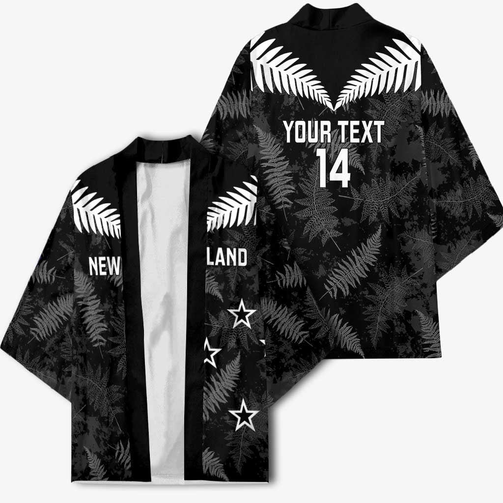 Custom New Zealand Silver Fern Football Kimono Go Aotearoa Grunge Black - Vibe Hoodie