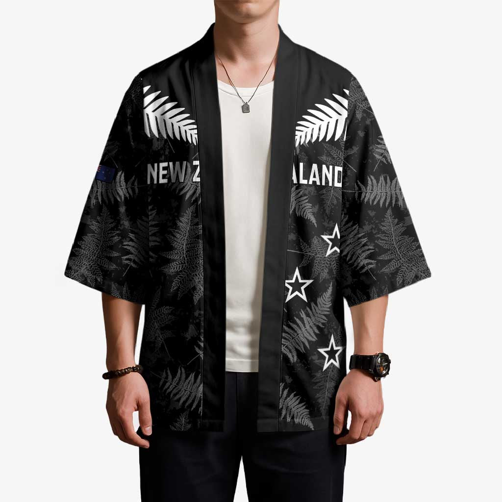 Custom New Zealand Silver Fern Football Kimono Go Aotearoa Grunge Black - Vibe Hoodie