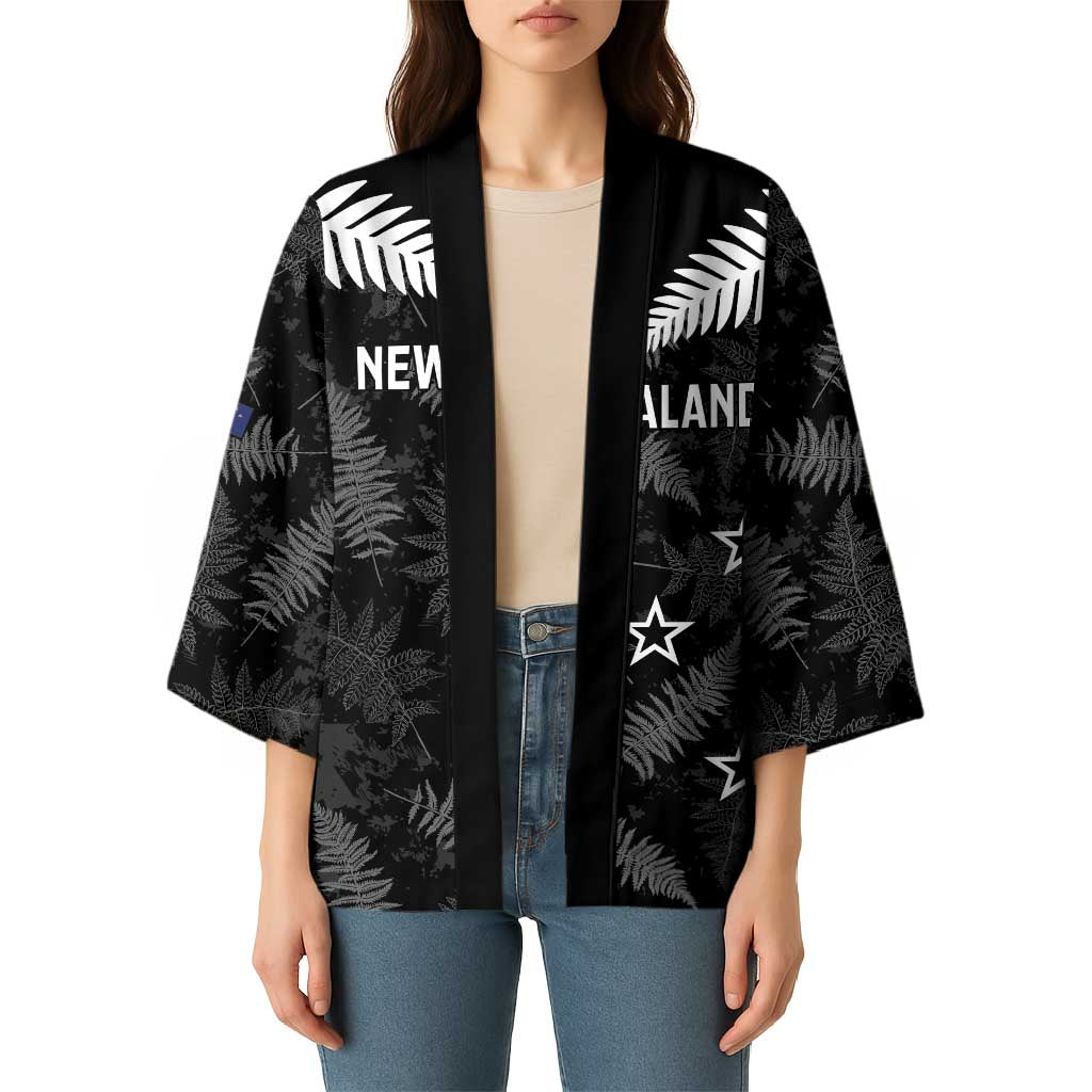 Custom New Zealand Silver Fern Football Kimono Go Aotearoa Grunge Black - Vibe Hoodie