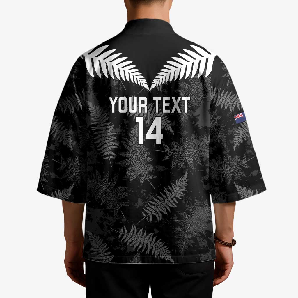Custom New Zealand Silver Fern Football Kimono Go Aotearoa Grunge Black - Vibe Hoodie
