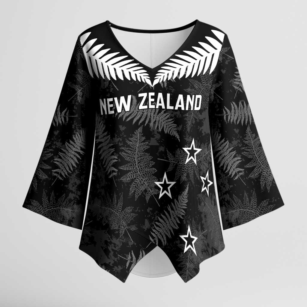Custom New Zealand Silver Fern Football Kimono Sleeve Blouse Go Aotearoa Grunge Black - Vibe Hoodie