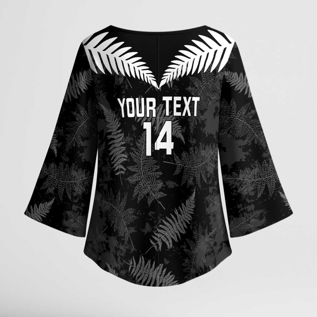 Custom New Zealand Silver Fern Football Kimono Sleeve Blouse Go Aotearoa Grunge Black - Vibe Hoodie