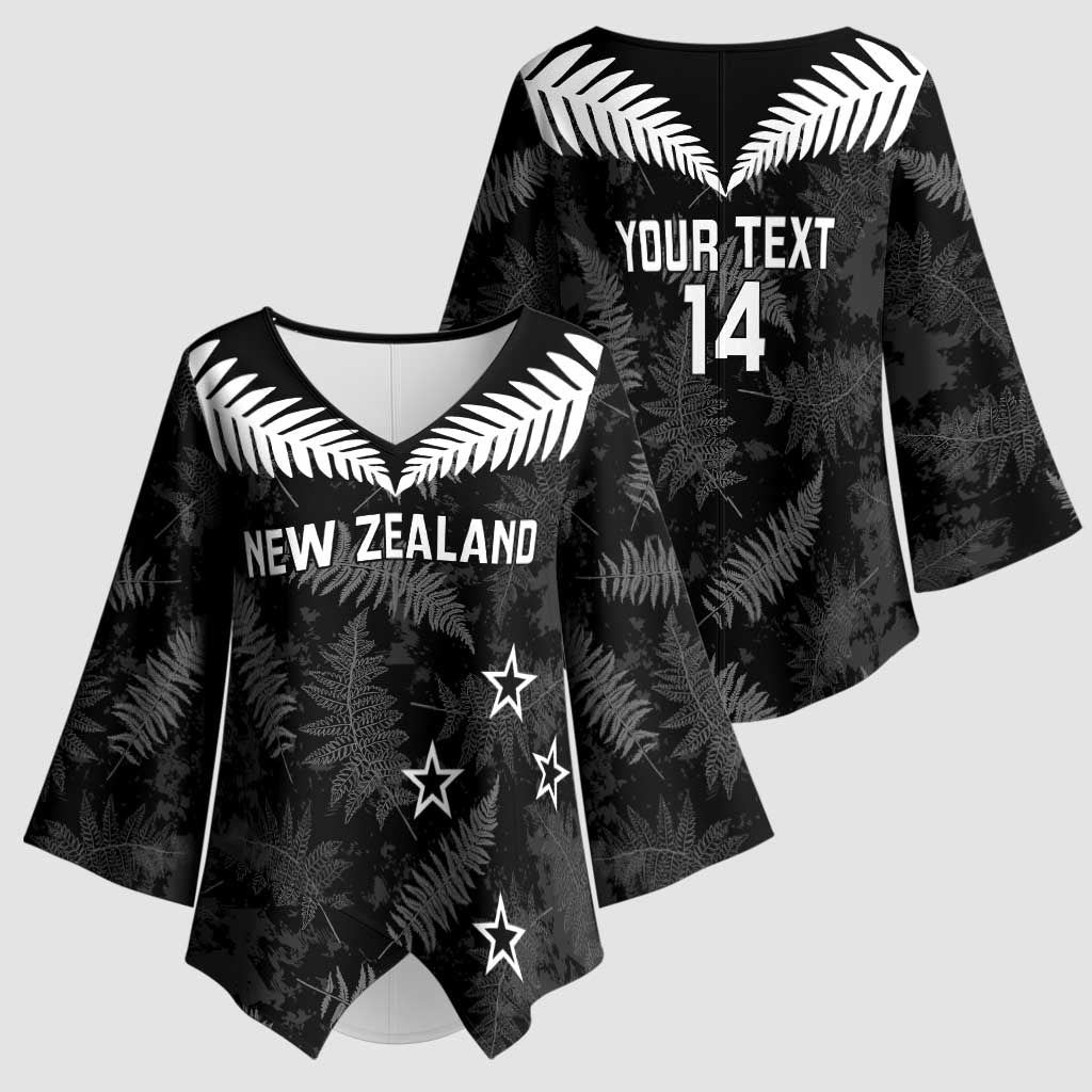 Custom New Zealand Silver Fern Football Kimono Sleeve Blouse Go Aotearoa Grunge Black - Vibe Hoodie