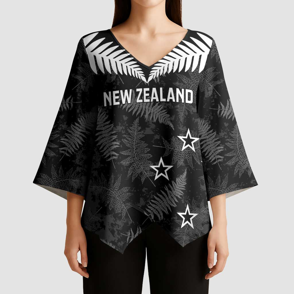 Custom New Zealand Silver Fern Football Kimono Sleeve Blouse Go Aotearoa Grunge Black - Vibe Hoodie