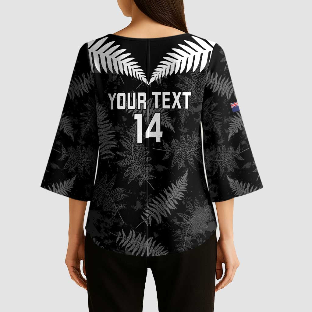 Custom New Zealand Silver Fern Football Kimono Sleeve Blouse Go Aotearoa Grunge Black - Vibe Hoodie