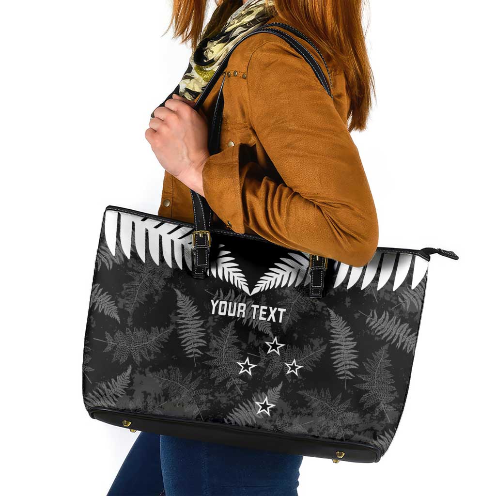 Custom New Zealand Silver Fern Football Leather Tote Bag Go Aotearoa Grunge Black - Vibe Hoodie