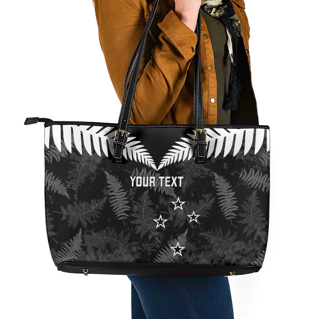 Custom New Zealand Silver Fern Football Leather Tote Bag Go Aotearoa Grunge Black - Vibe Hoodie