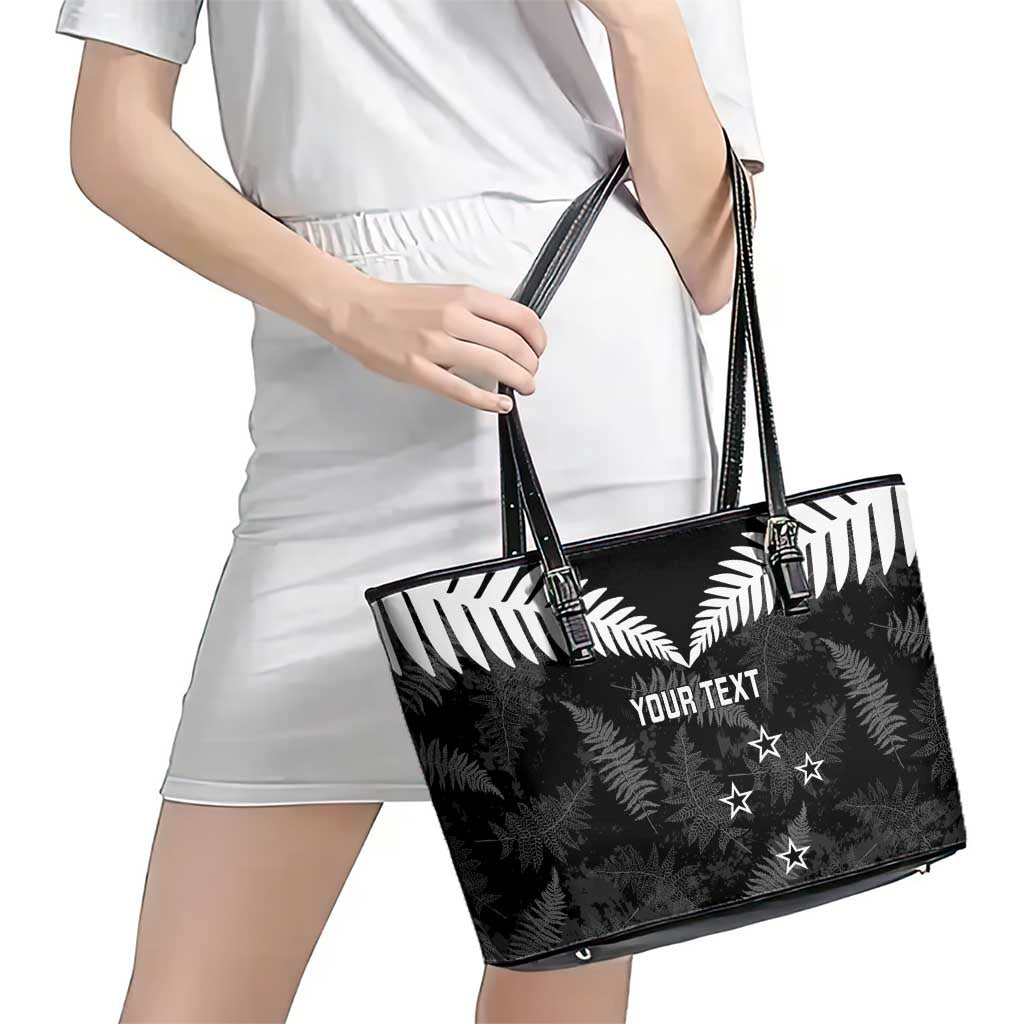 Custom New Zealand Silver Fern Football Leather Tote Bag Go Aotearoa Grunge Black - Vibe Hoodie