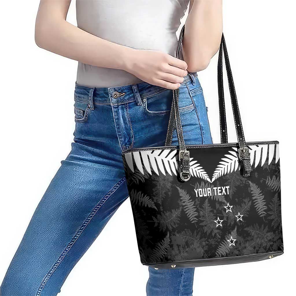 Custom New Zealand Silver Fern Football Leather Tote Bag Go Aotearoa Grunge Black - Vibe Hoodie