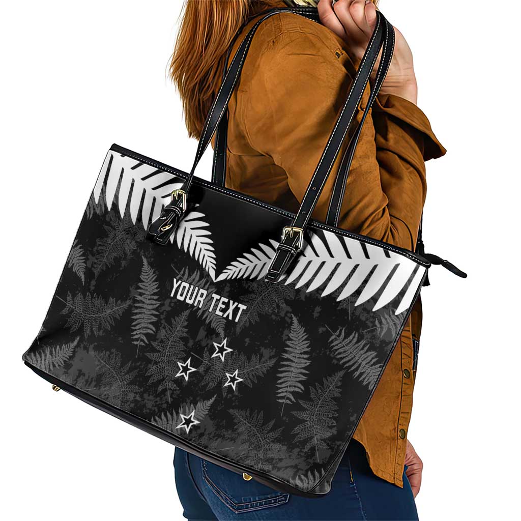 Custom New Zealand Silver Fern Football Leather Tote Bag Go Aotearoa Grunge Black - Vibe Hoodie