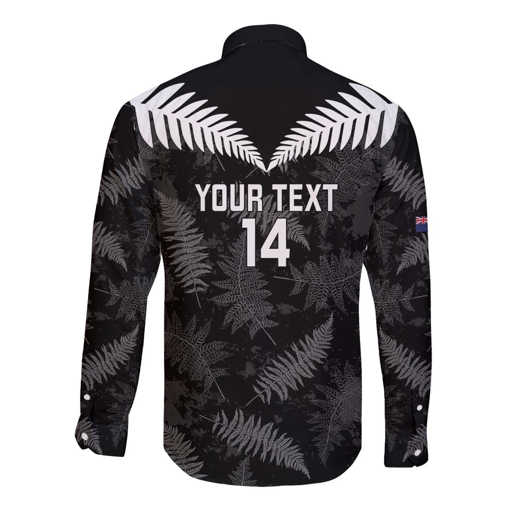 Custom New Zealand Silver Fern Football Long Sleeve Button Shirt Go Aotearoa Grunge Black - Vibe Hoodie