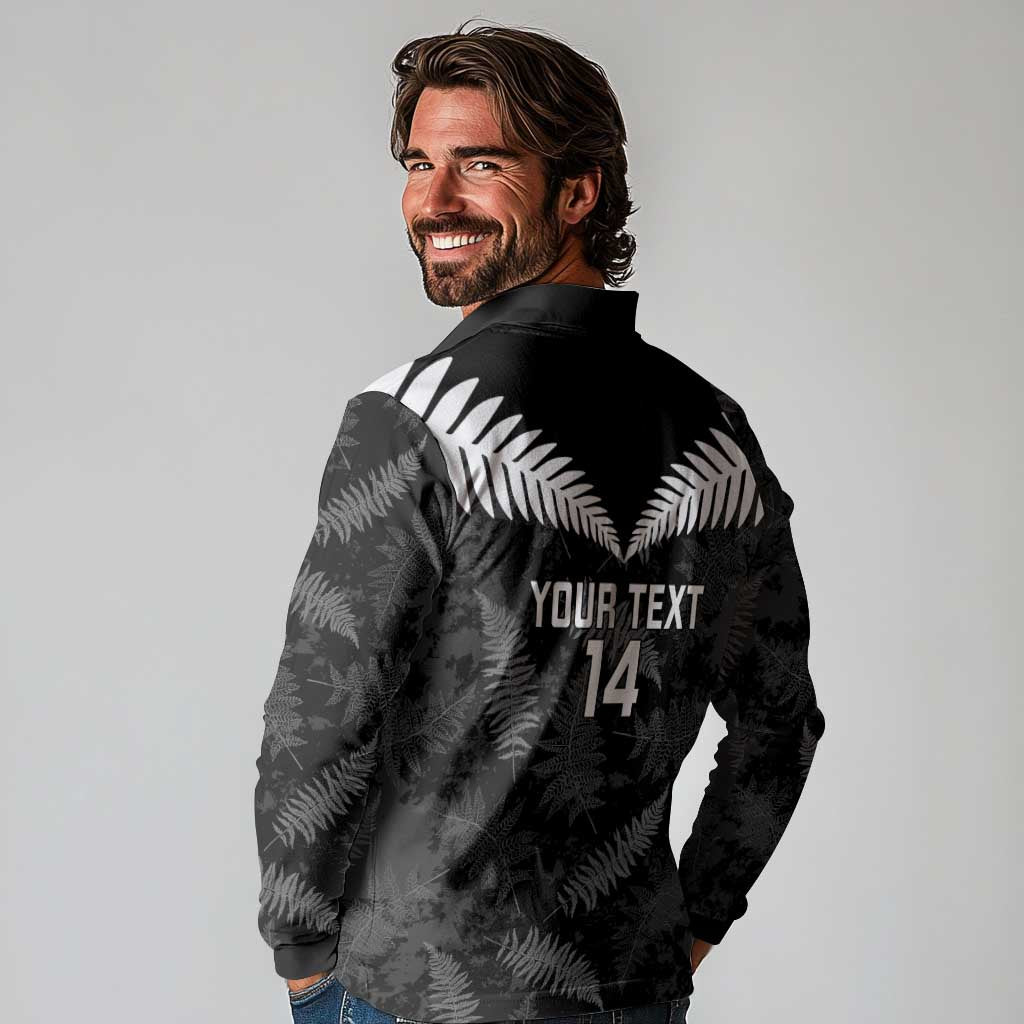 Custom New Zealand Silver Fern Football Long Sleeve Polo Shirt Go Aotearoa Grunge Black - Vibe Hoodie