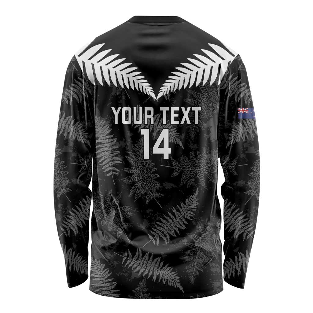 Custom New Zealand Silver Fern Football Long Sleeve Shirt Go Aotearoa Grunge Black - Vibe Hoodie