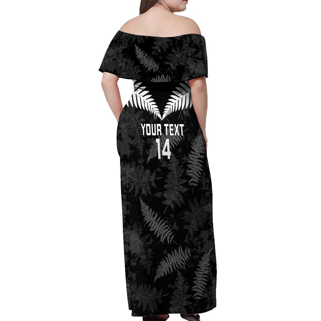 Custom New Zealand Silver Fern Football Off Shoulder Maxi Dress Go Aotearoa Grunge Black - Vibe Hoodie