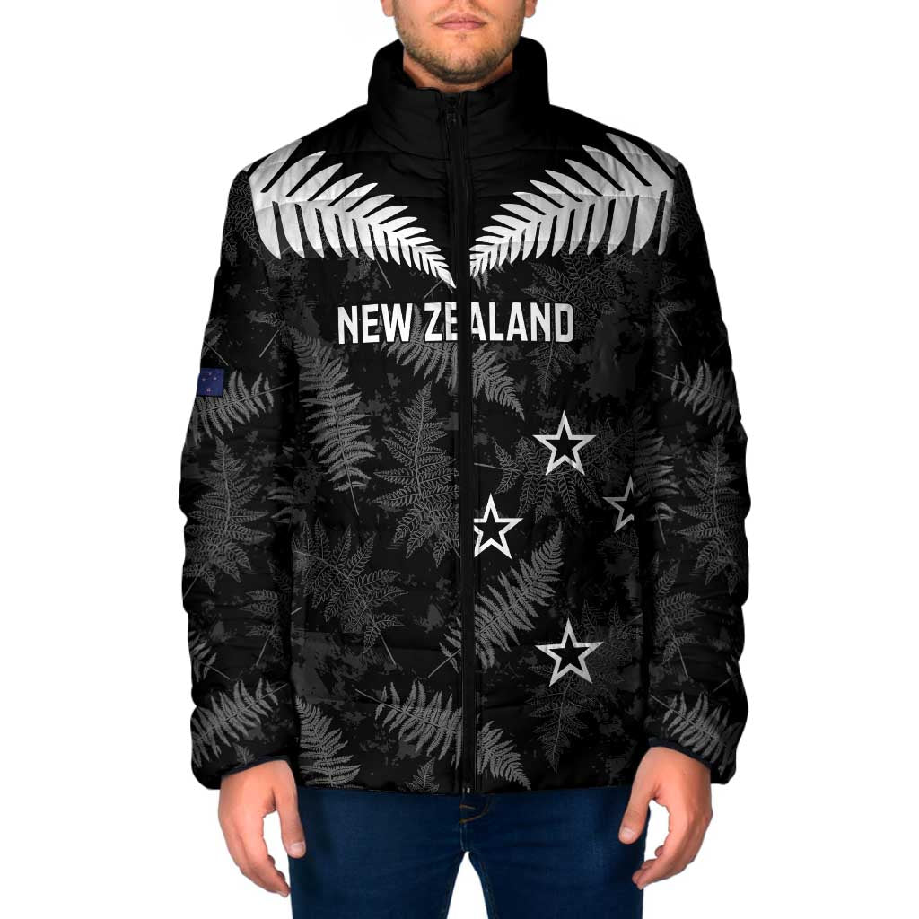 Custom New Zealand Silver Fern Football Padded Jacket Go Aotearoa Grunge Black - Vibe Hoodie