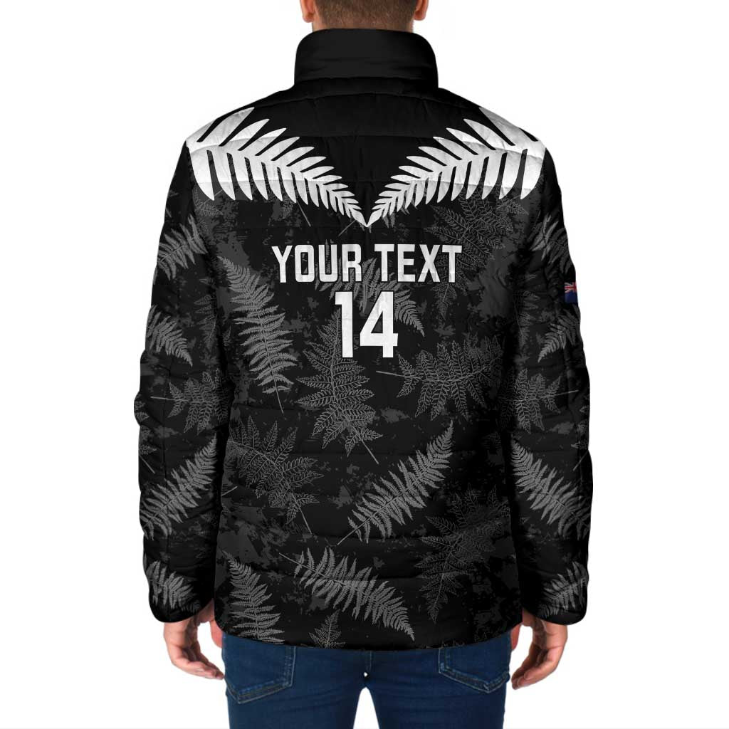 Custom New Zealand Silver Fern Football Padded Jacket Go Aotearoa Grunge Black - Vibe Hoodie