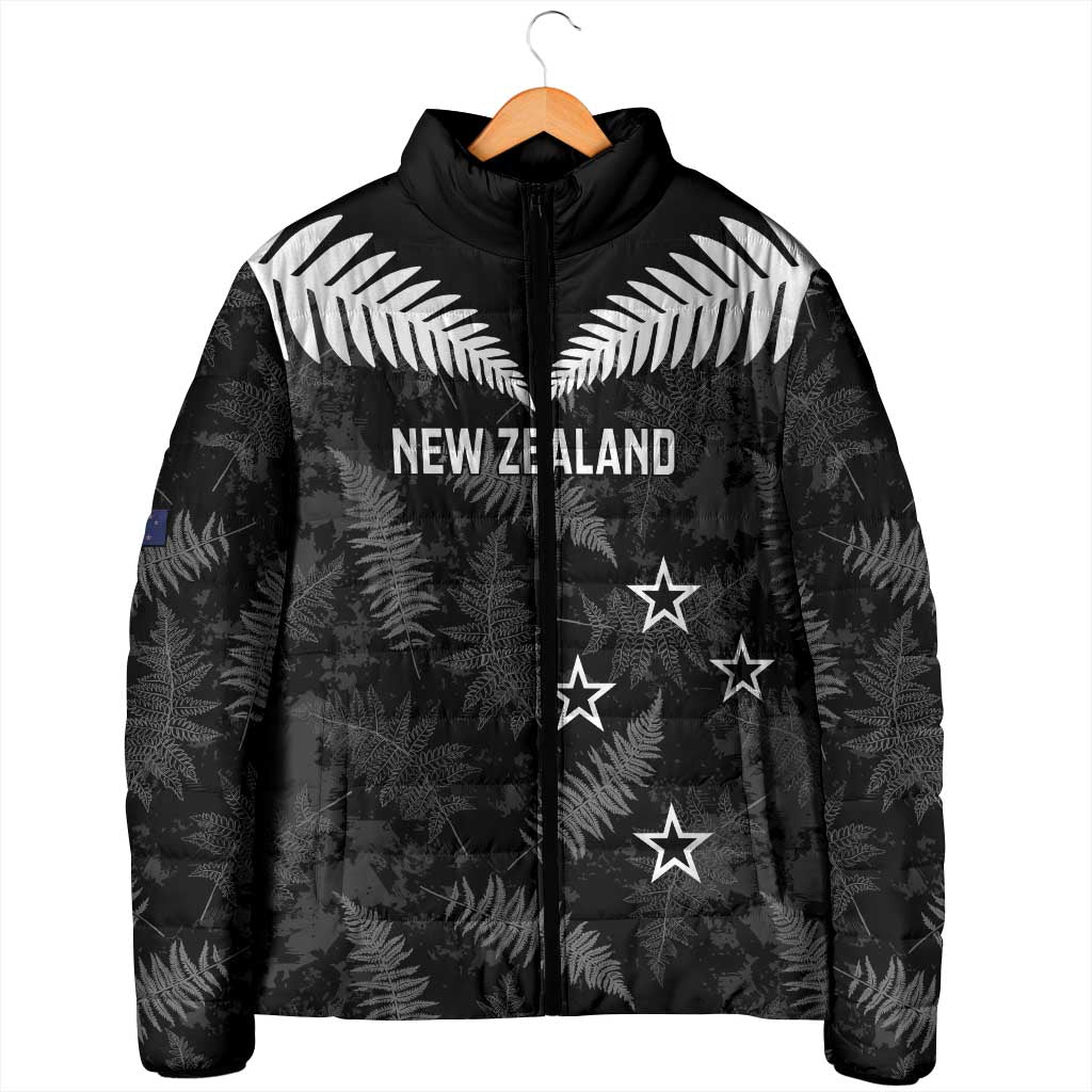 Custom New Zealand Silver Fern Football Padded Jacket Go Aotearoa Grunge Black - Vibe Hoodie