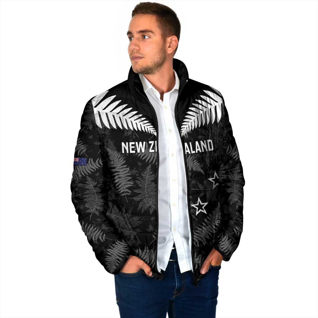 Custom New Zealand Silver Fern Football Padded Jacket Go Aotearoa Grunge Black - Vibe Hoodie