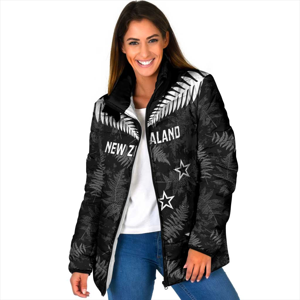 Custom New Zealand Silver Fern Football Padded Jacket Go Aotearoa Grunge Black - Vibe Hoodie