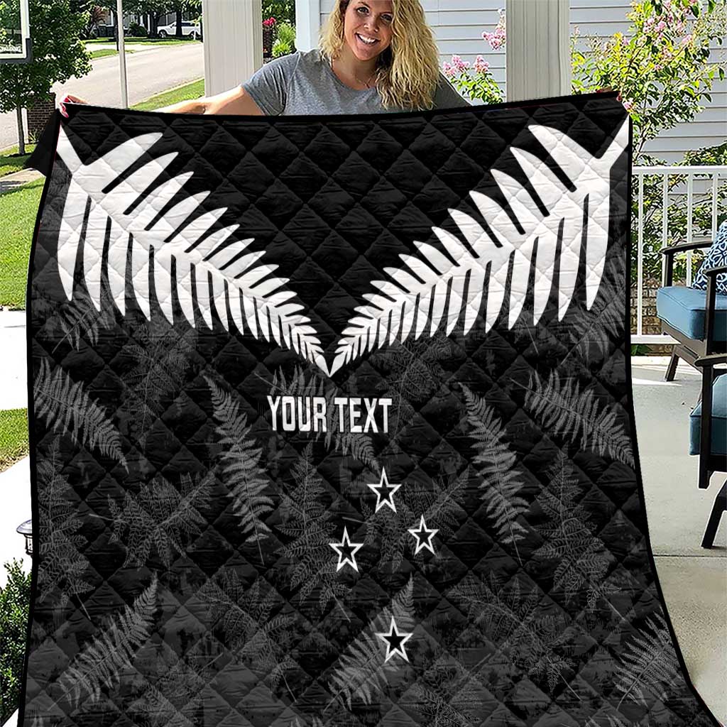 Custom New Zealand Silver Fern Football Quilt Go Aotearoa Grunge Black - Vibe Hoodie