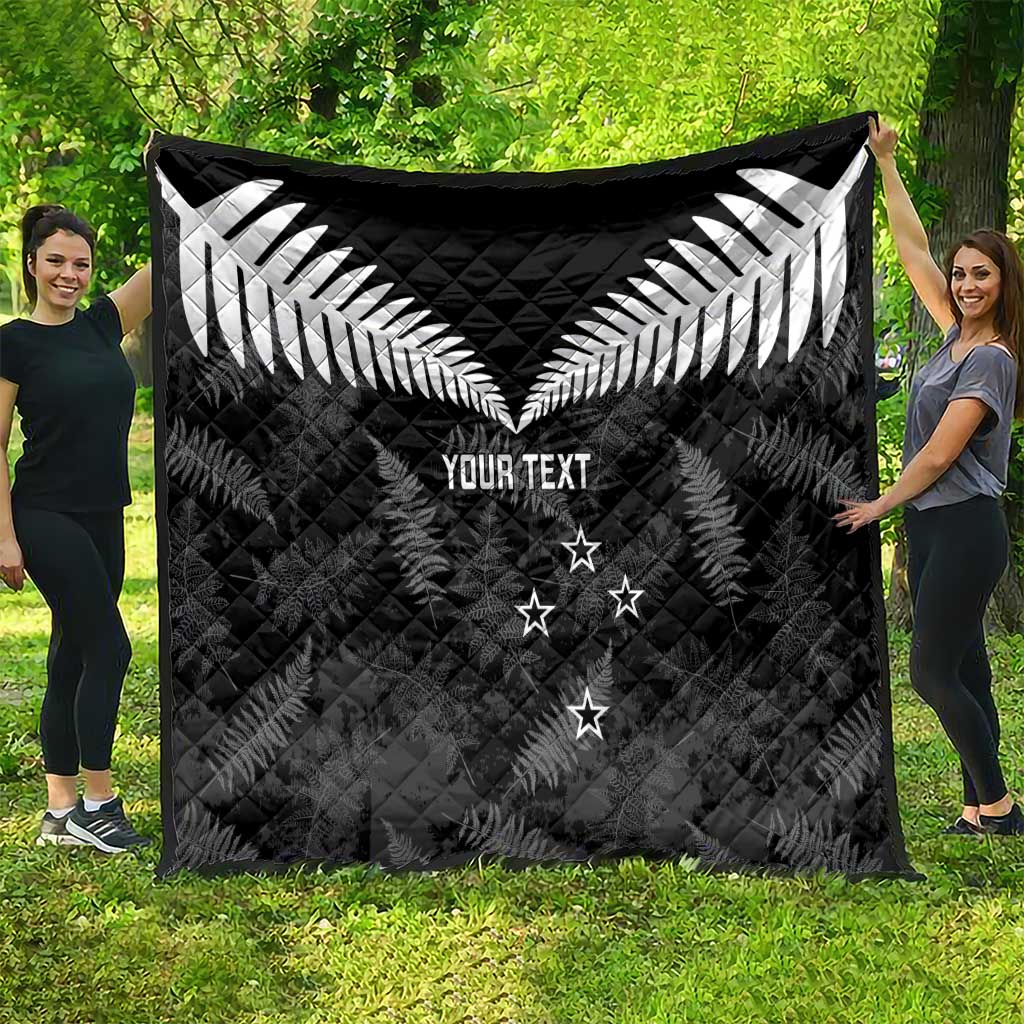 Custom New Zealand Silver Fern Football Quilt Go Aotearoa Grunge Black - Vibe Hoodie