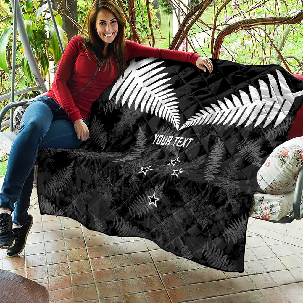 Custom New Zealand Silver Fern Football Quilt Go Aotearoa Grunge Black - Vibe Hoodie