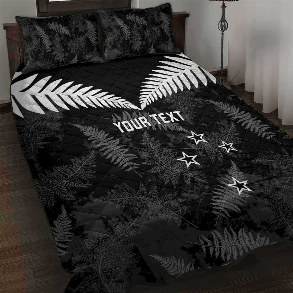 Custom New Zealand Silver Fern Football Quilt Bed Set Go Aotearoa Grunge Black - Vibe Hoodie