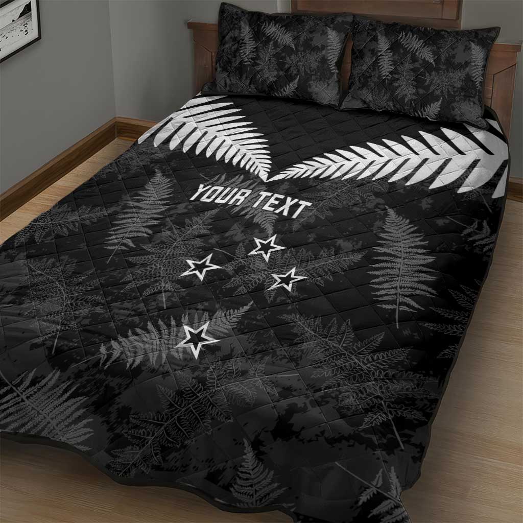 Custom New Zealand Silver Fern Football Quilt Bed Set Go Aotearoa Grunge Black - Vibe Hoodie