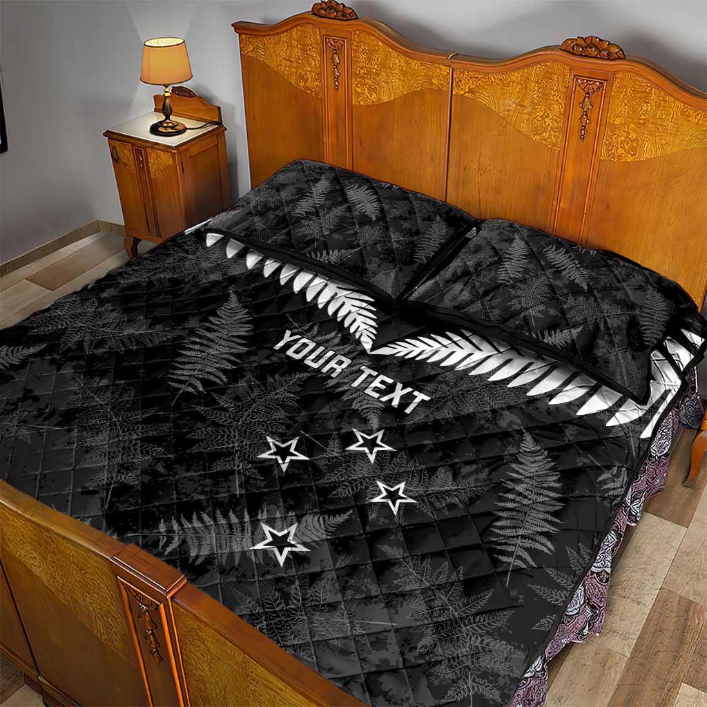 Custom New Zealand Silver Fern Football Quilt Bed Set Go Aotearoa Grunge Black - Vibe Hoodie