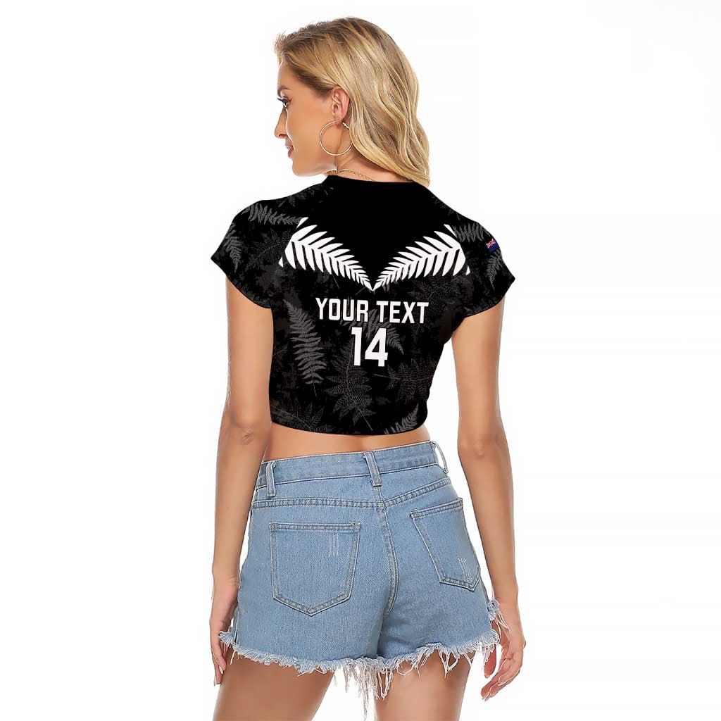 Custom New Zealand Silver Fern Football Raglan Cropped T Shirt Go Aotearoa Grunge Black - Vibe Hoodie