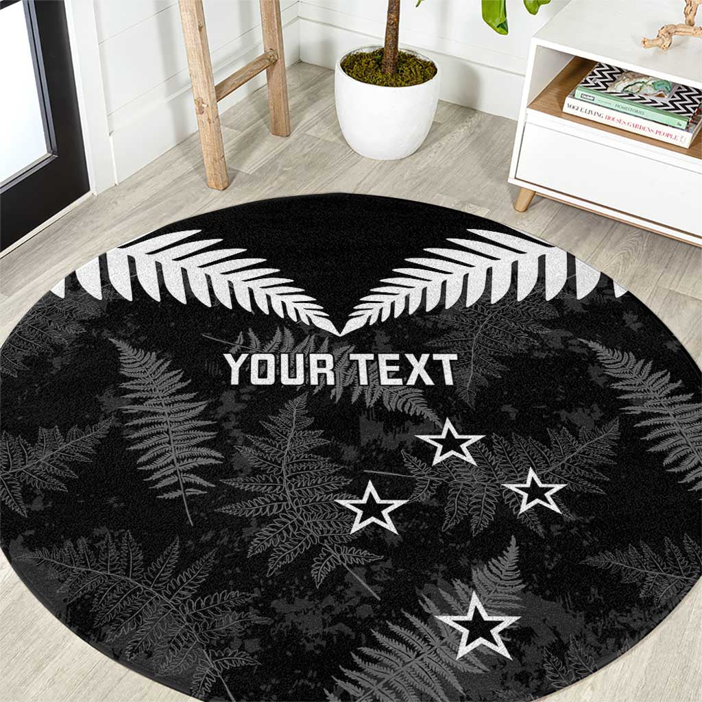 Custom New Zealand Silver Fern Football Round Carpet Go Aotearoa Grunge Black - Vibe Hoodie